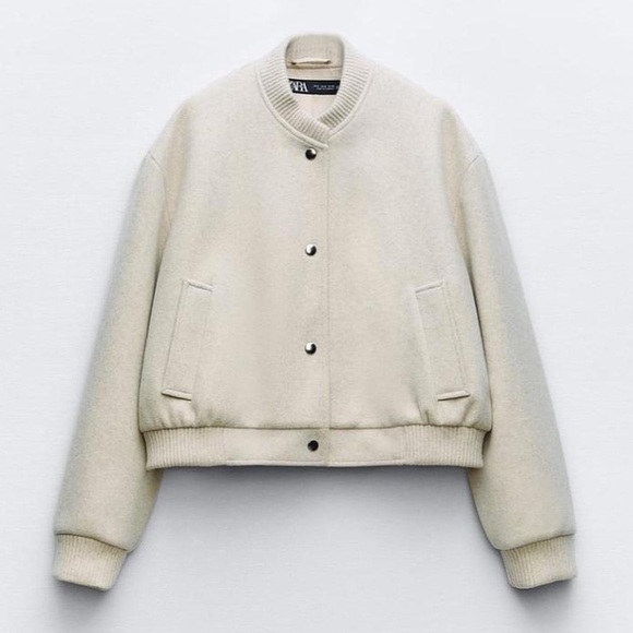 NWT Zara Soft Cropped Bomber Jacket with Pockets XXL Off-White Ecru - Picture 2 of 13